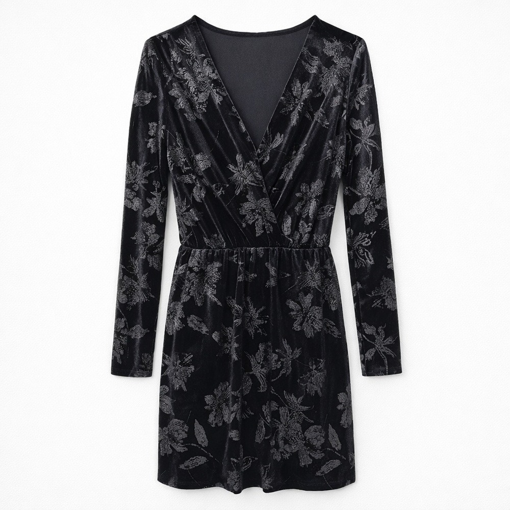 Fraiche‎ By J Black Floral Velvet Long Sleeve Dress Womens Size Large